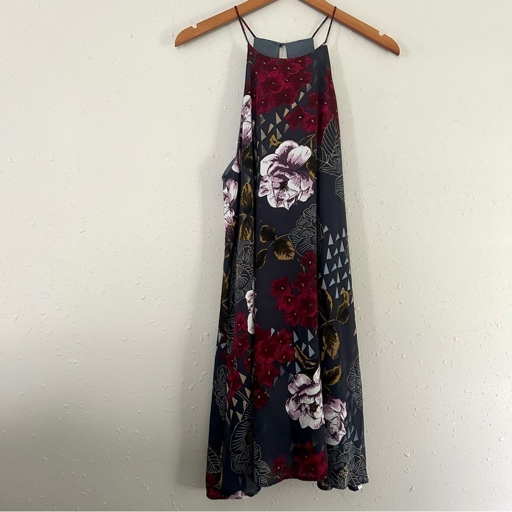 🦋 Everly for Francesca’s Floral Halter High Neck Tank Top Shift Mini Dress Med